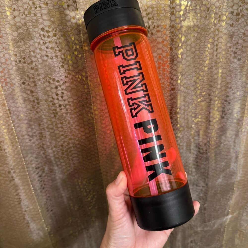 PINK Victorias Secret Clear Neon Pink Black Campus Water Bottle
